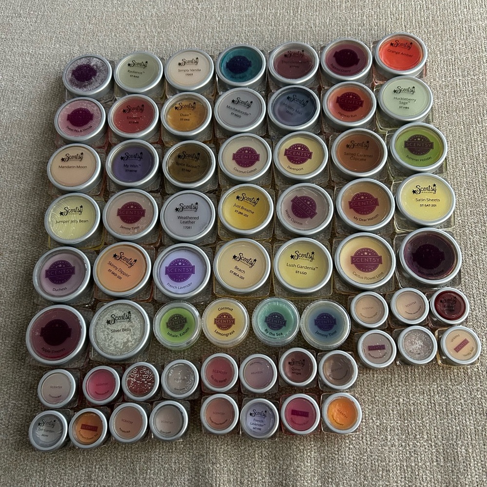 New Lot of 63 Scentsy Testers Samples Wax Melts Mixed Scents Jelly Bean Duke